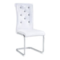 Set of Two White and Silver Faux Leather Dining Side Chairs