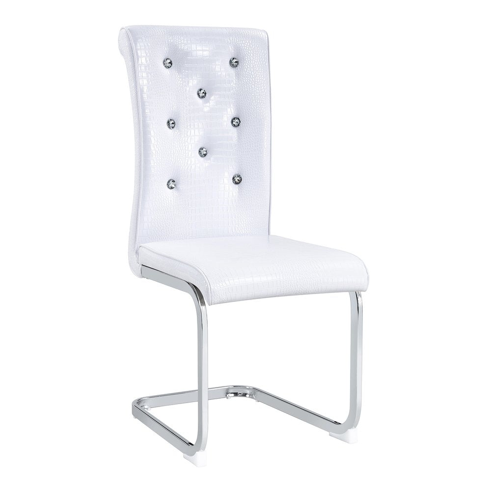 Set of Two White and Silver Faux Leather Dining Side Chairs