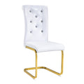 Set of Two White and Gold Faux Leather Dining Side Chairs