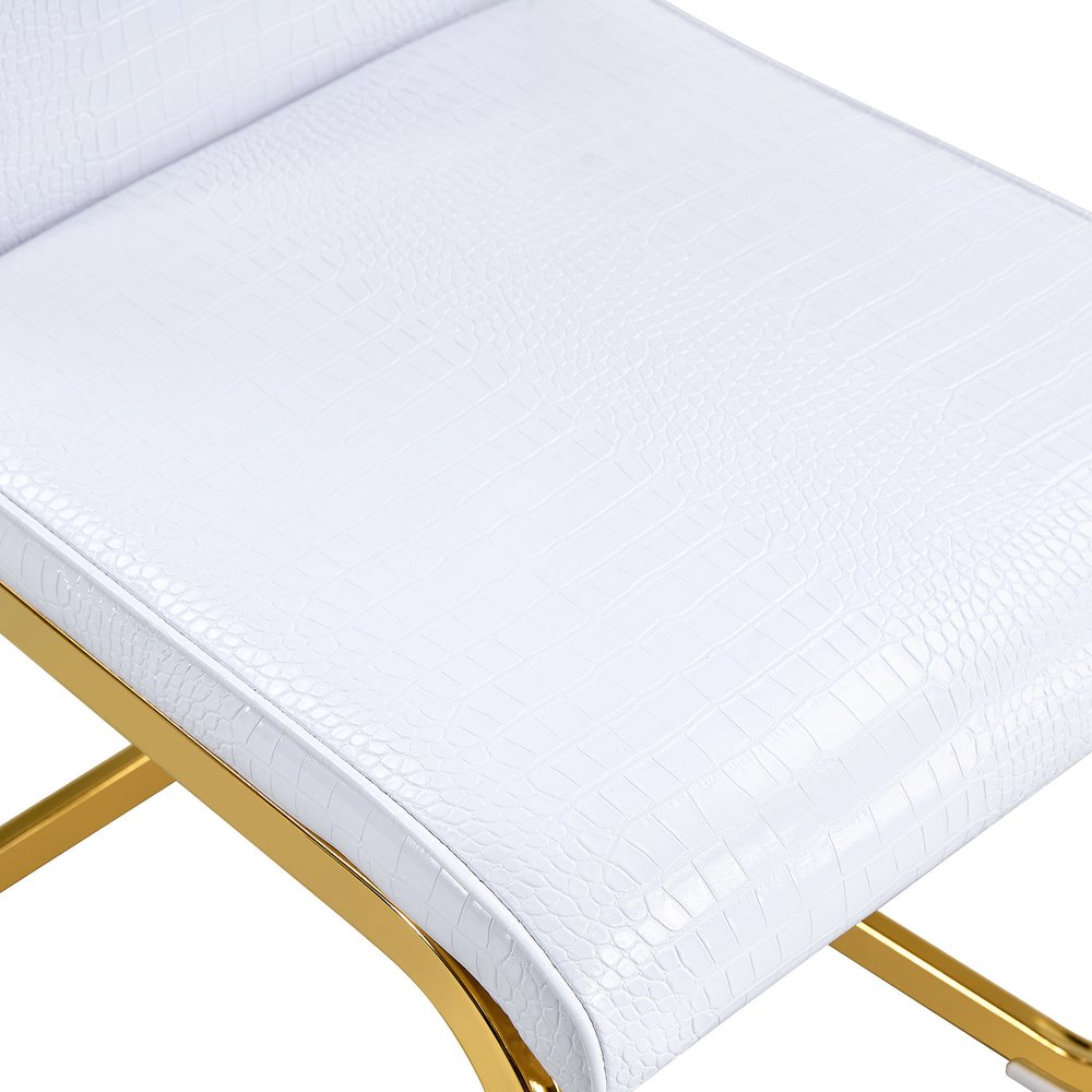 Set of Two White and Gold Faux Leather Dining Side Chairs