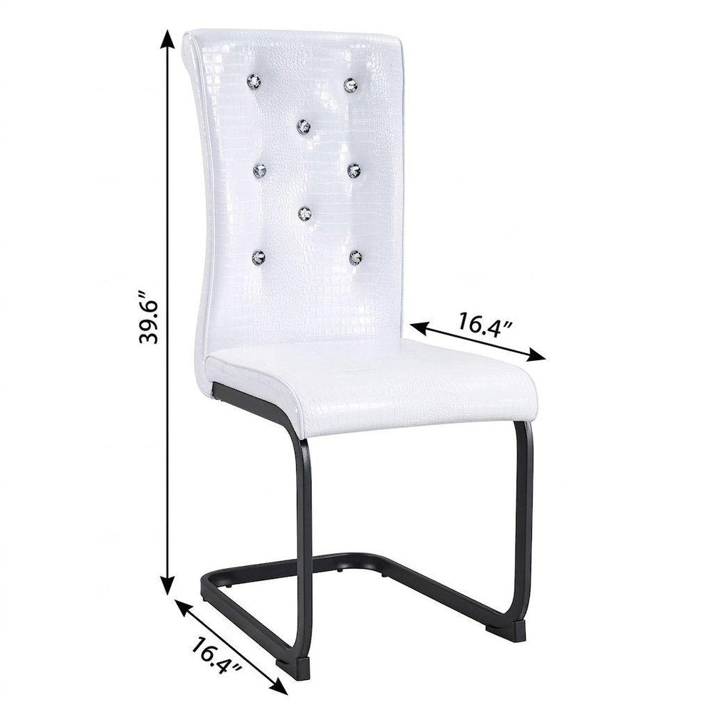 Set of Two White and Black Faux Leather Dining Side Chairs