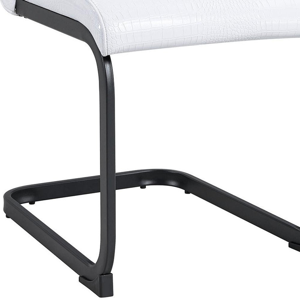 Set of Two White and Black Faux Leather Dining Side Chairs