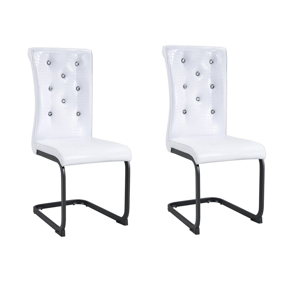 Set of Two White and Black Faux Leather Dining Side Chairs