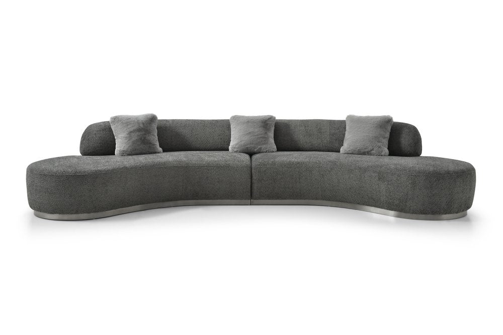 150" Dark Gray Boucle Curved Sofa With Toss Pillows