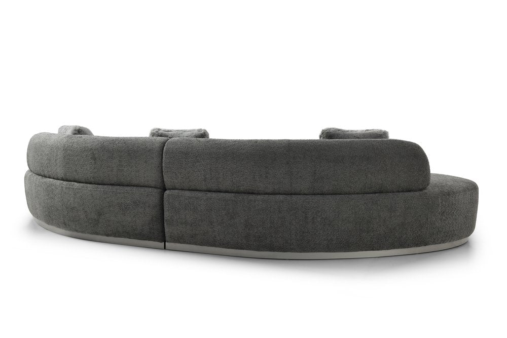 150" Dark Gray Boucle Curved Sofa With Toss Pillows
