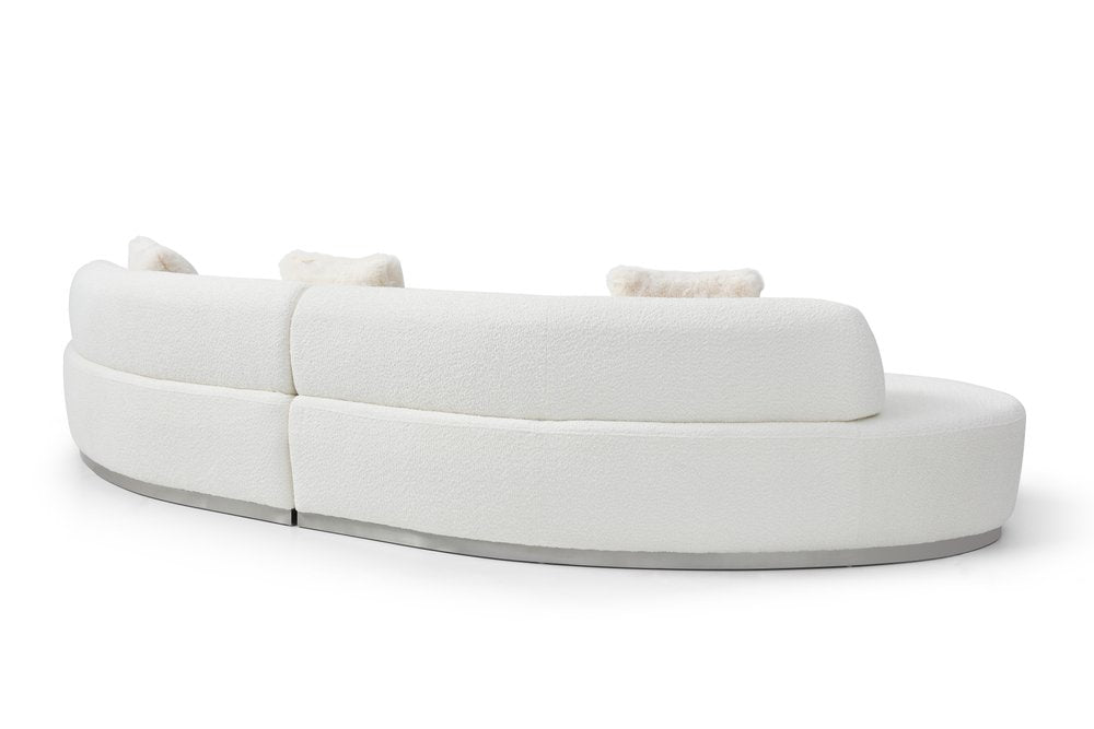 150" White Cotton Blend Curved Sofa With Toss Pillows