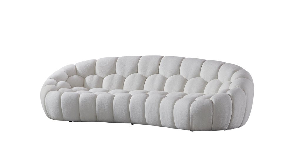 105" White Boucle Curved Sofa
