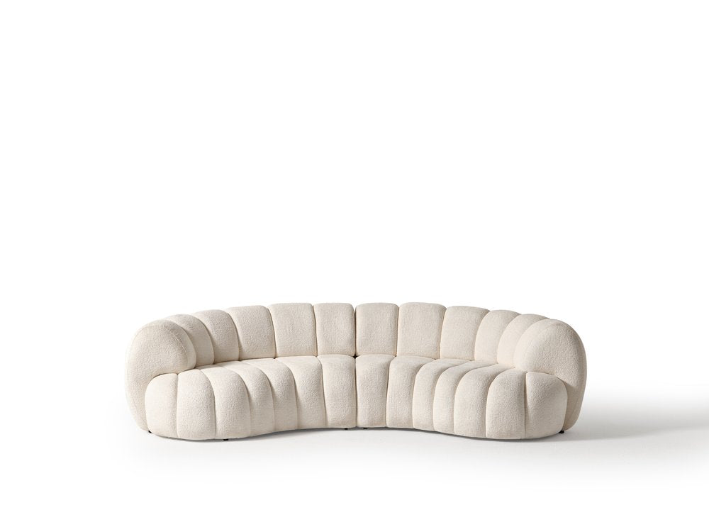 118" White Chenille Curved Sofa With Toss Pillows