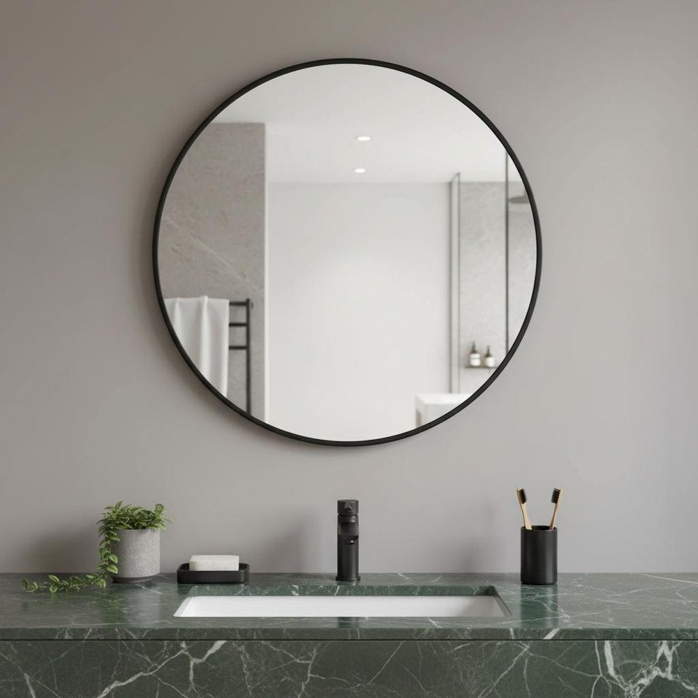 30" Black Metal Round Framed Bathroom Vanity Mirror
