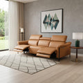 96" Camel Leather Reclining USB Sofa