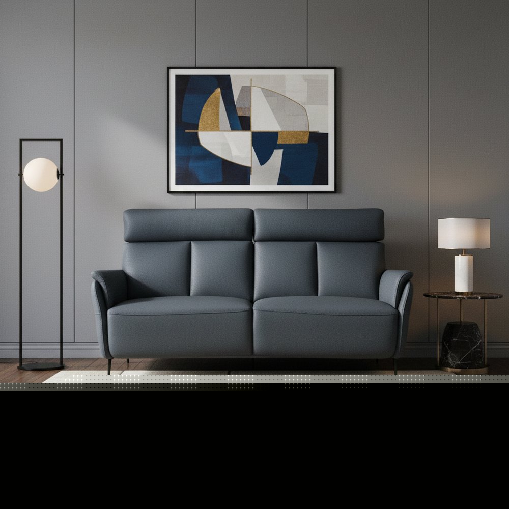 73" Blue Leather Reclining USB Sofa