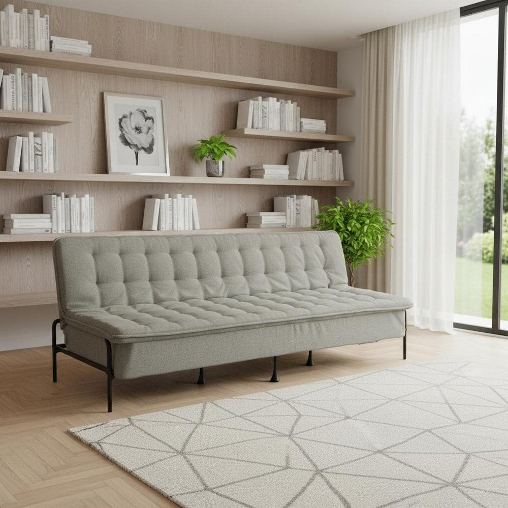 77" Gray Fabric Convertible Futon Sleeper Reclining Sofa