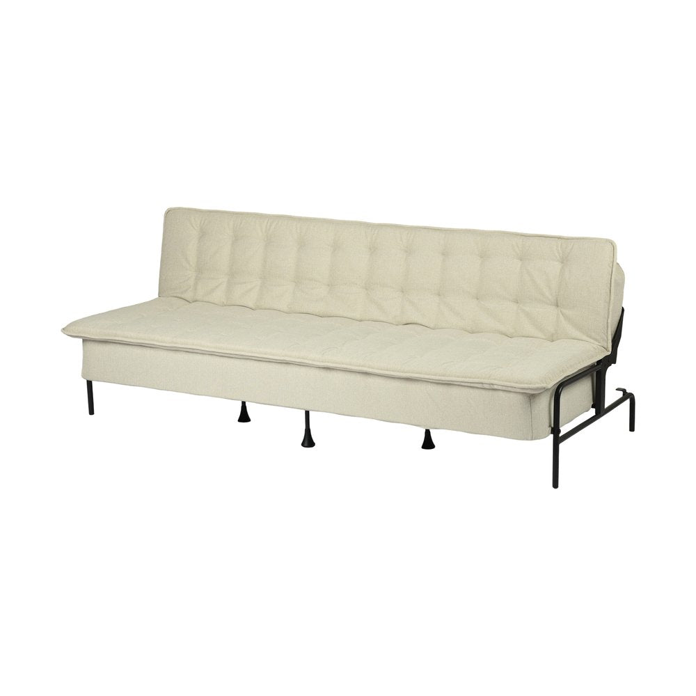 77" Beige Fabric Convertible Futon Sleeper Reclining Sofa