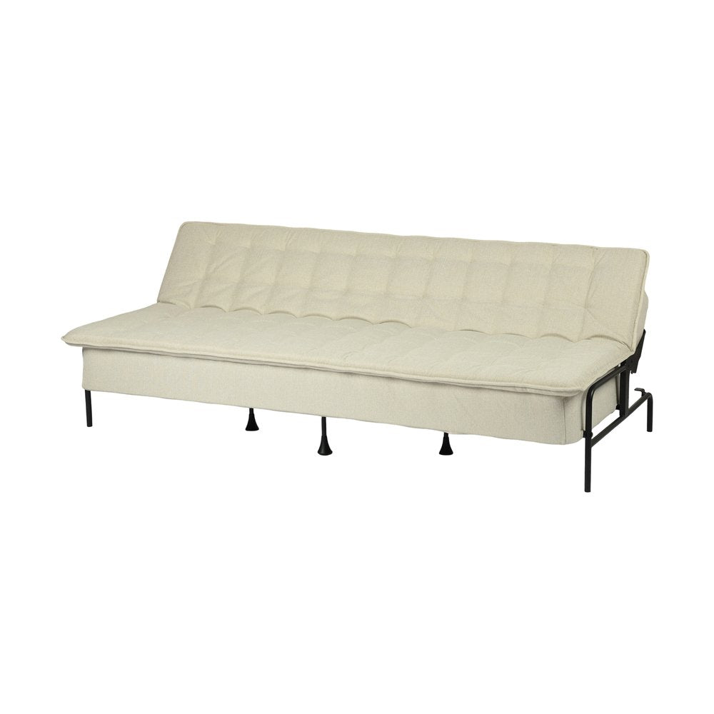 77" Beige Fabric Convertible Futon Sleeper Reclining Sofa