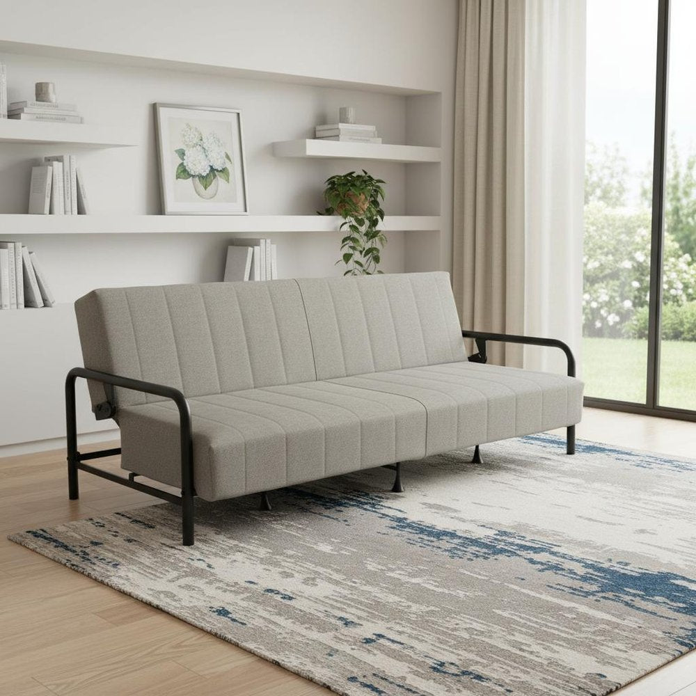 79" Gray Fabric Convertible Futon Sleeper Reclining Sofa