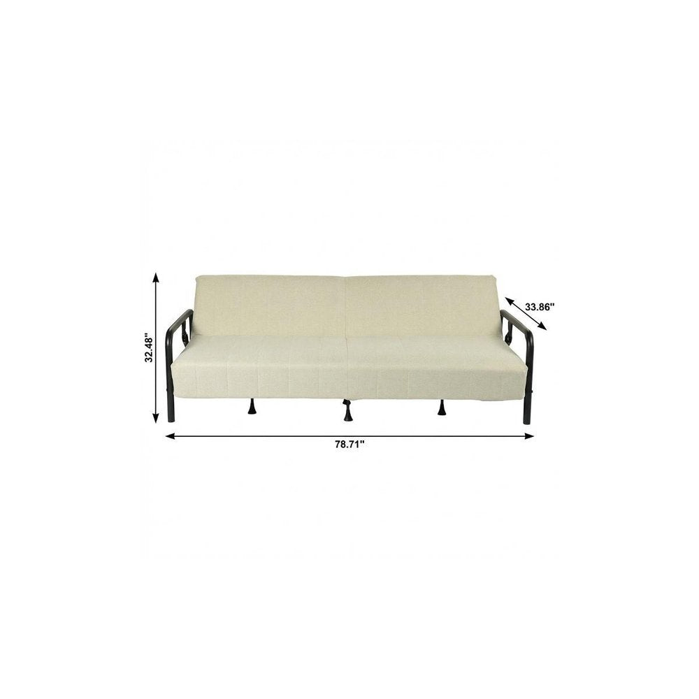 79" Beige Fabric Convertible Futon Sleeper Reclining Sofa