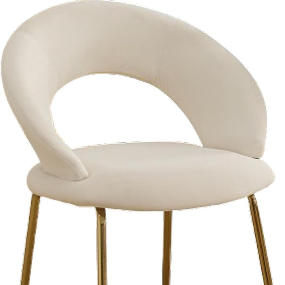 White and Gold Velvet and Metal Curved Back Dining Side Chair