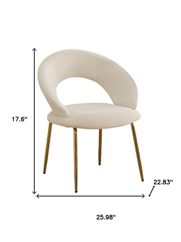 White and Gold Velvet and Metal Curved Back Dining Side Chair