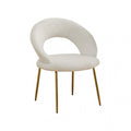 White and Gold Boucle and Metal Curved Back Dining Side Chair