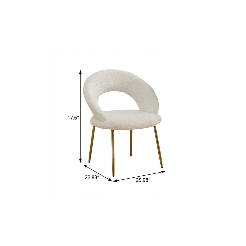 White and Gold Boucle and Metal Curved Back Dining Side Chair
