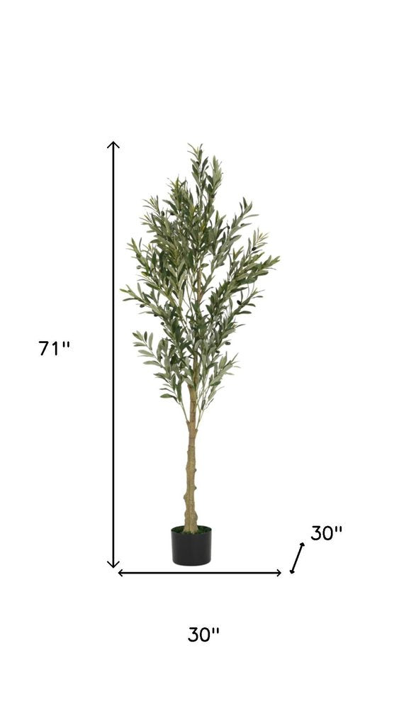 71" Green Artificial Olive Tree In Cylindrical Black Pot