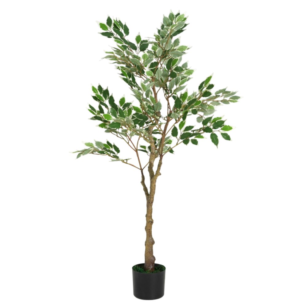 51" Green Artificial Ficus Tree In Cylindrical Black Pot