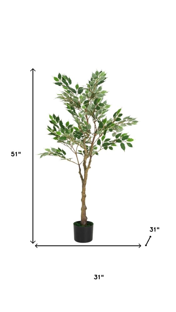 51" Green Artificial Ficus Tree In Cylindrical Black Pot