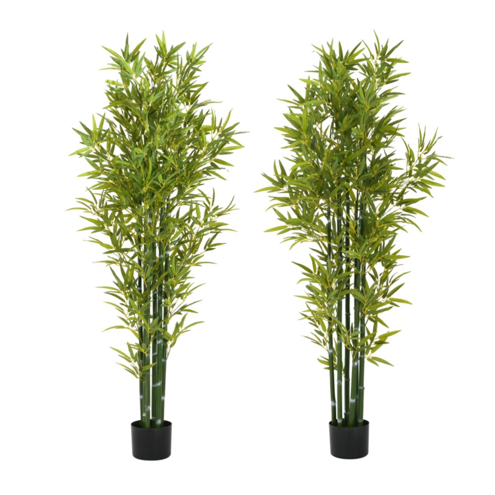 Set of Two 72" Green Artificial Bamboo Tree In Cylindrical Black Pot