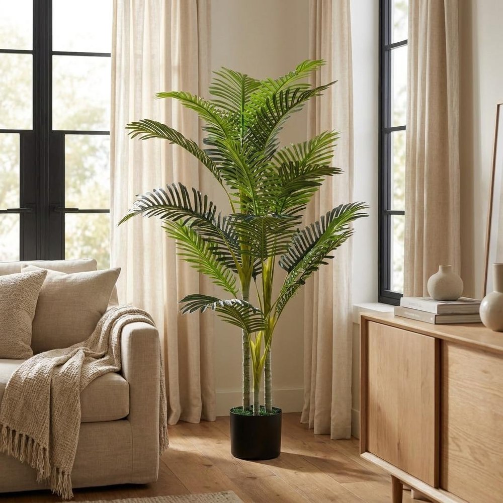 Set of Two 61" Green Artificial Palm Tree In Cylindrical Black Pot