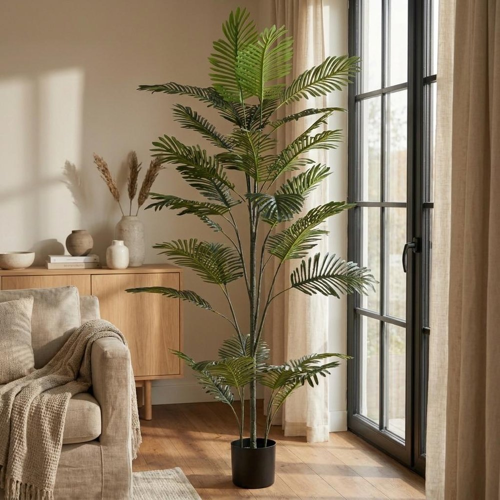 86" Green Artificial Palm Tree In Cylindrical Black Pot