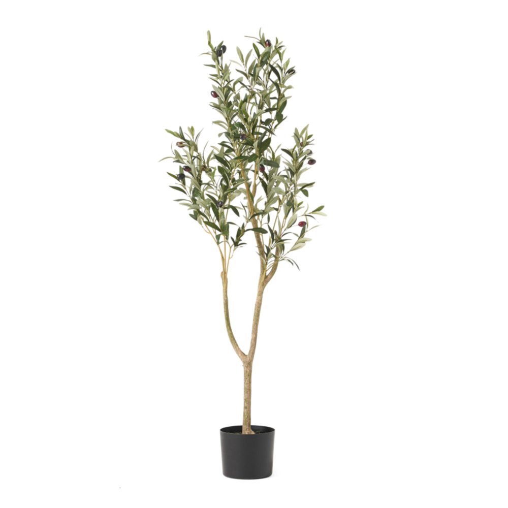 47" Green Artificial Olive Tree In Cylindrical Black Pot