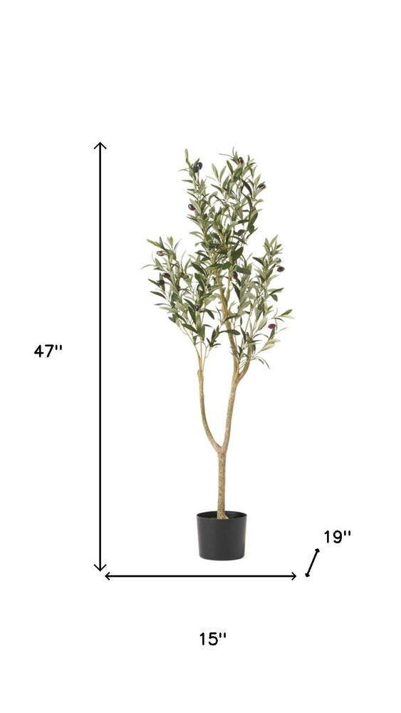 47" Green Artificial Olive Tree In Cylindrical Black Pot