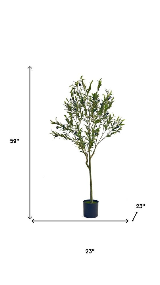 59" Green Artificial Olive Tree In Cylindrical Black Pot