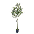 71" Green Artificial Olive Tree In Cylindrical Black Pot