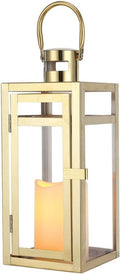 12" Clear And Gold Glass And Stainless Steel Tabletop Lantern Candle Holder