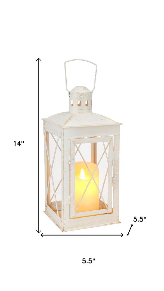 Set of Two Clear And White Glass And Metal Tabletop Lantern Candle Holders