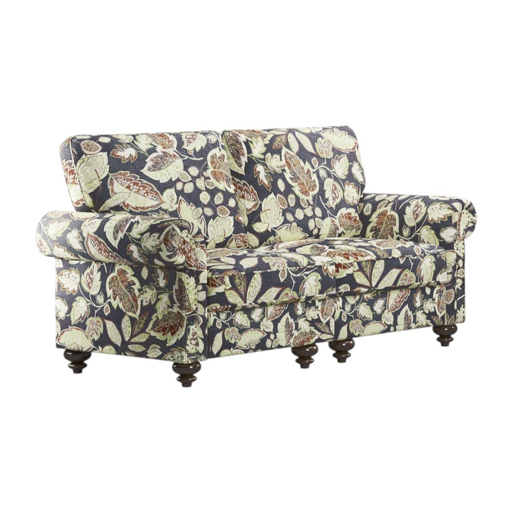 56" Sage Navy Blue And Brown Floral Loveseat
