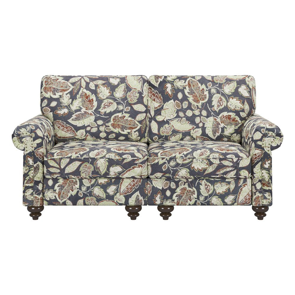 56" Sage Navy Blue And Brown Floral Loveseat