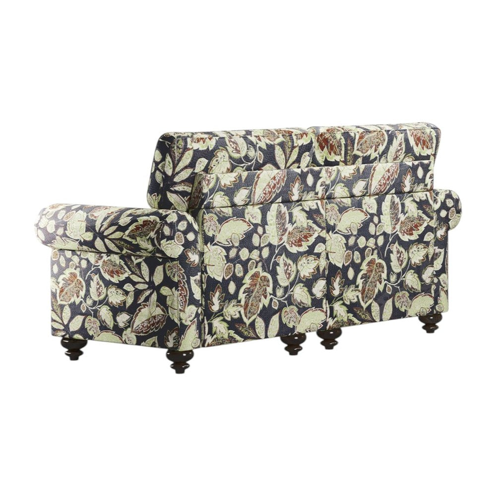 56" Sage Navy Blue And Brown Floral Loveseat