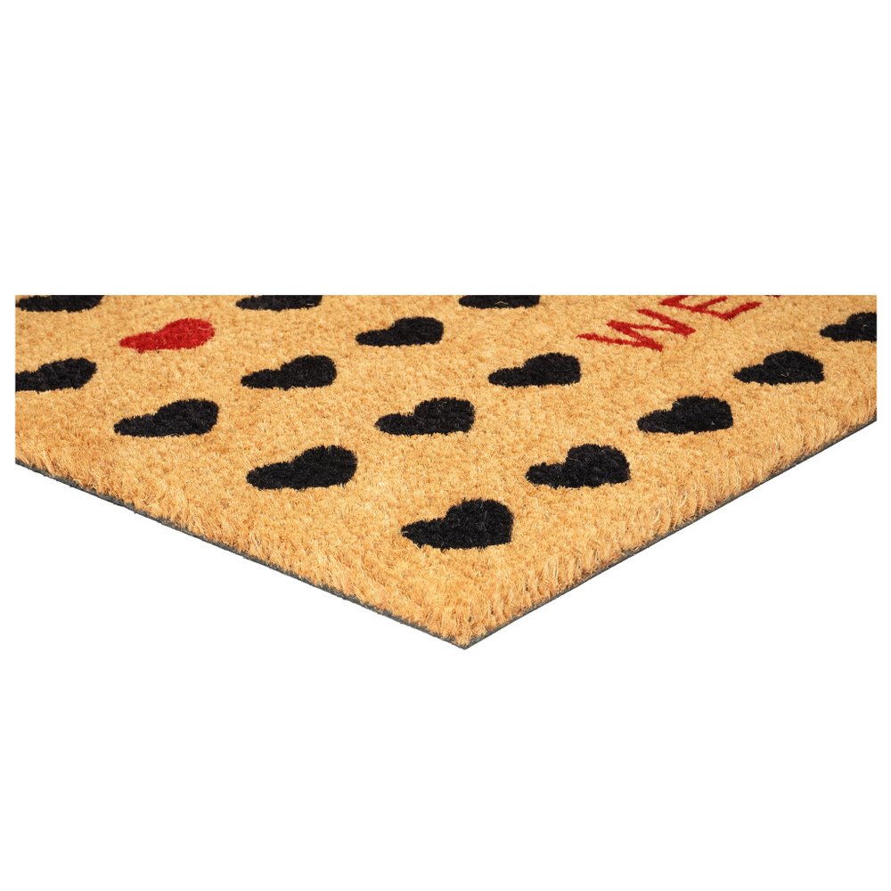 30" X 48" Brown Black And Red Hearts Welcome Outdoor Coir Door Mat