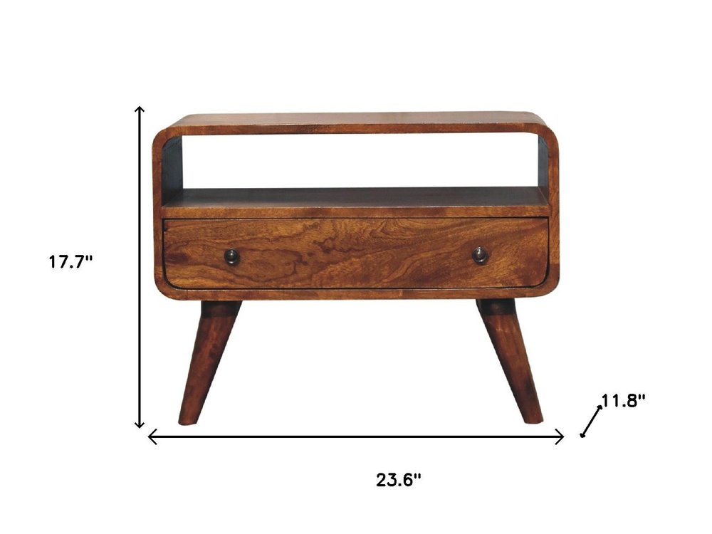 24" Brown Solid Wood Fireplace TV Stand