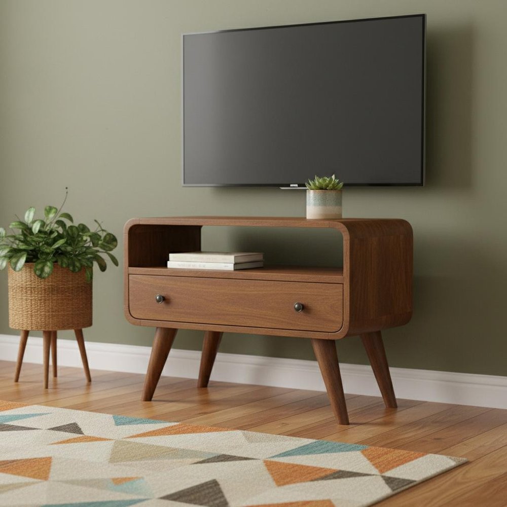 24" Brown Solid Wood Fireplace TV Stand