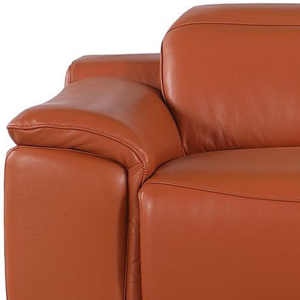 107" Chestnut Italian Leather Reclining Metal USB Sofa