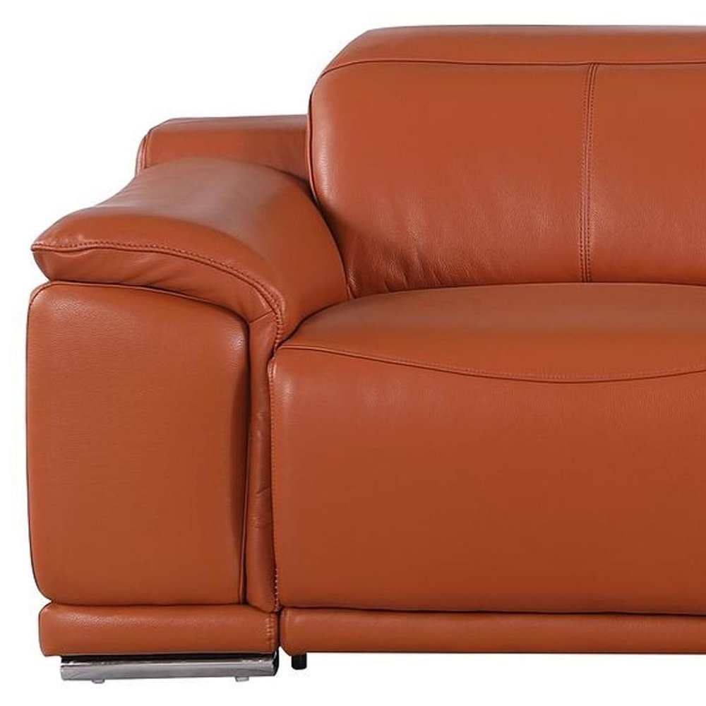 107" Chestnut Italian Leather Reclining Metal USB Sofa