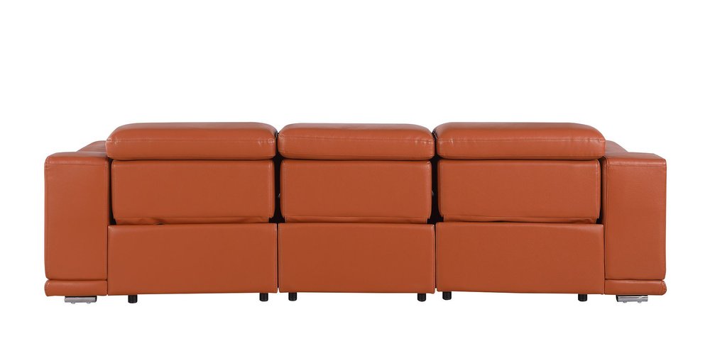107" Chestnut Italian Leather Reclining Metal USB Sofa