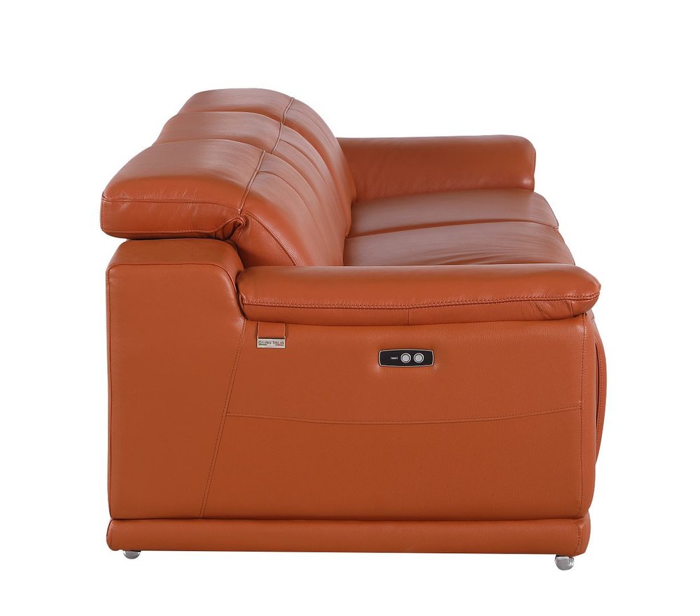 107" Chestnut Italian Leather Reclining Metal USB Sofa