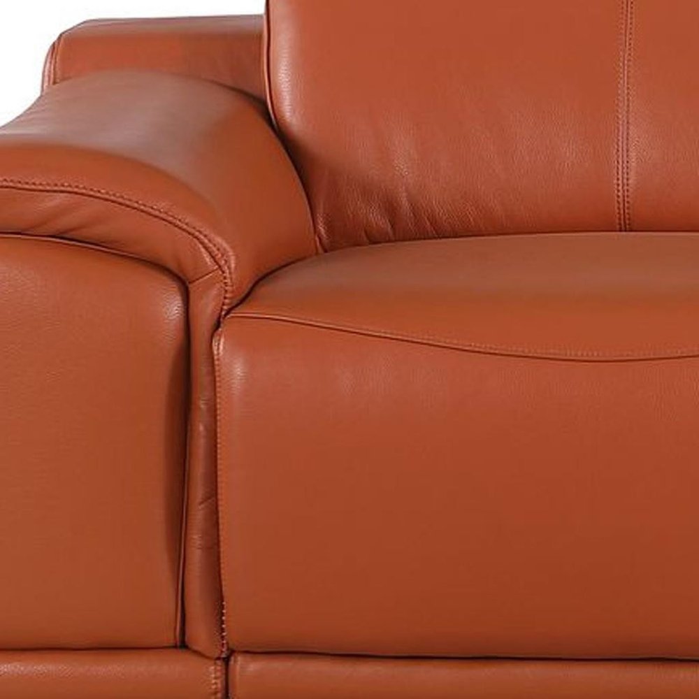 107" Camel Italian Leather Reclining Metal USB Sofa
