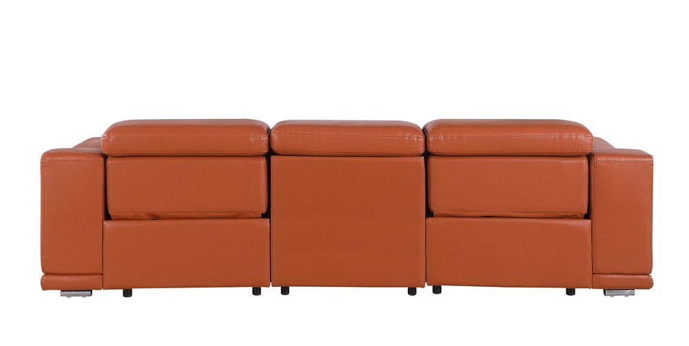 107" Camel Italian Leather Reclining Metal USB Sofa