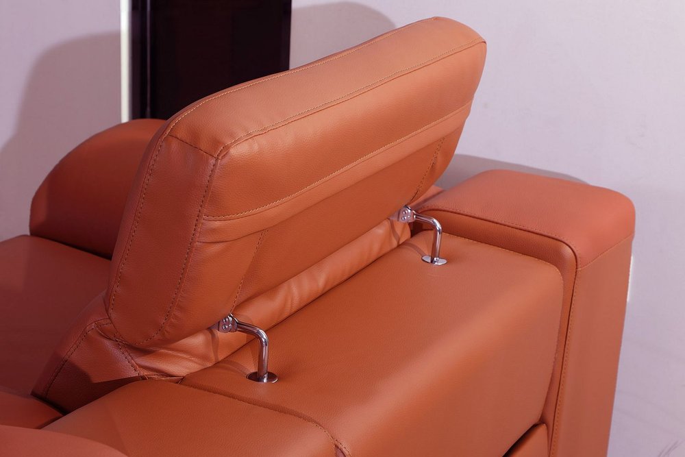 107" Camel Italian Leather Reclining Metal USB Sofa