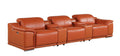 134" Camel Italian Leather Reclining Metal USB Sofa